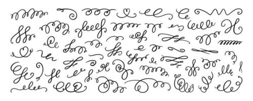 linhas de rabisco e redemoinho. conjunto de redemoinhos caligráficos desenhados à mão. ilustração vetorial vetor