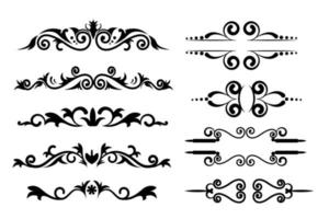 Conjunto de floreios de linha de ornamento de redemoinho vintage. cachos ornamentais caligráficos de filigrana ilustração em vetor design retrô decorativo