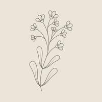 doodle de linha de folhas e flores vetor