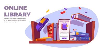 serviço de biblioteca online, smartphone com livros vetor