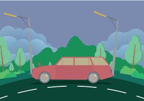 Old Station Wagon With Mountains Illustration vetor