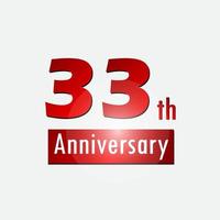 comemoração de aniversário de 33 anos vermelho logotipo simples fundo branco vetor