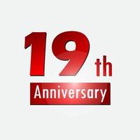 comemoração de aniversário de 19 anos vermelho logotipo simples fundo branco vetor