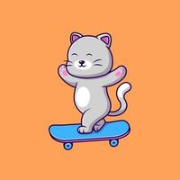 gato bonito andando com ilustração de ícones de vetor de desenhos animados de skate. conceito de desenho animado plano. adequado para qualquer projeto criativo.