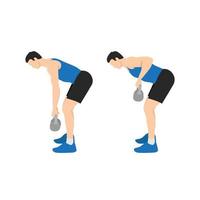 homem fazendo exercício de linha de kettlebell de dois braços. ilustração em vetor plana isolada no fundo branco. conjunto de caracteres de treino