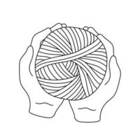 bola de fio de linha preta isolada no fundo branco. rótulo para feito à mão, tricô ou alfaiataria. vetor