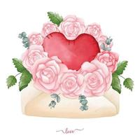 buquê de rosa em envelope ilustração desenhada à mão para dia dos namorados vetor