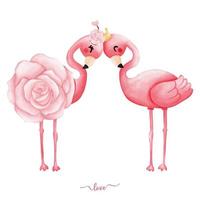 flamingo com buquê de ilustração desenhada à mão rosa para dia dos namorados vetor