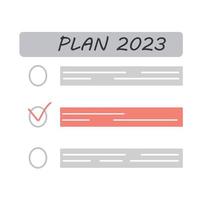 planejando seu futuro para 2023 e registrando sua lista, metas e ideias. resolução de Ano Novo. lista de presentes. lista de compras. vetor