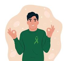 psicologia saúde mental concept.a homem com uma fita verde no peito. ilustração vetorial plana vetor