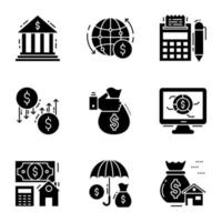 pacote de ícones de glifos bancários vetor