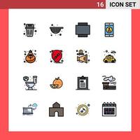 pacote de interface do usuário com 16 linhas básicas de confiança preenchidas com cores planas de layout de ação de graças férias aplicativo móvel elementos de design de vetores criativos editáveis