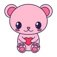 urso do ícone do dia dos namorados kawaii. símbolo de amor no estilo de arte pop da moda. o ursinho fofo com coração é nas cores rosa suave, vermelho e coral. ilustração vetorial isolada no branco. vetor