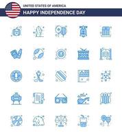 conjunto de 25 ícones do dia dos eua símbolos americanos sinais do dia da independência para crianças circo comemorar o anel dos eua editável dia dos eua vetor elementos de design