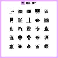 pacote de interface do usuário de 25 glifos sólidos básicos de aviso jogar monitor de vídeo de futebol elementos de design de vetores editáveis