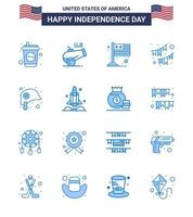 feliz dia da independência eua pacote de 16 blues criativos de decoração de país de festa de cabeça americano editável elementos de design de vetor de dia dos eua