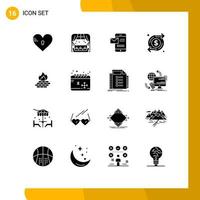 conjunto de 16 símbolos de ícones de interface do usuário modernos, sinais de aumento de dinheiro, crescimento de sofá, bate-papo, elementos de design de vetores editáveis