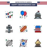 feliz dia da independência dos eua conjunto de pictogramas de 9 linhas simples e planas preenchidas de elementos de design do vetor do dia dos eua editáveis da irlanda americana