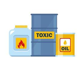 conjunto de recipientes com substâncias tóxicas e químicas. substâncias perigosas tóxicas, de risco biológico, radioativas e inflamáveis. ilustração vetorial. vetor