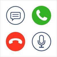 conjunto de ícones do telefone. símbolo de telefone. aceitar a chamada, encerrar a chamada, mensagem, mensagem de voz, viva-voz. vetor. vetor