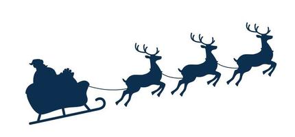 papai noel no trenó e suas renas, silhueta monocromática. ilustração em vetor cartão de saudação de Natal.