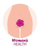 o conceito de saúde da mulher com corpo feminino, virilha feminina, útero e flores na região pélvica. ilustração vetorial. vetor