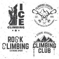 design de tipografia vintage com alpinista, mosquetão e montanhas vetor