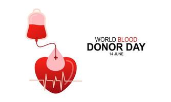 dia mundial do doador de sangue coração e cartaz do conceito de gota de sangue vetor