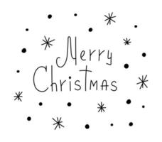 letras de doodle de feliz natal. mão desenhada letras de feliz natal com flocos de neve. elemento vetorial para natal, decoração de ano novo vetor
