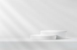 pódio de pedestal de cilindro 3d realista branco abstrato com pano de fundo azul e sobreposição de sombra. plataforma geométrica de renderização de vetor abstrato. apresentação de exibição do produto. cena mínima.