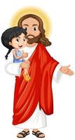 Jesus carrega uma linda garota com sentimento de misericórdia vetor