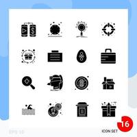 pacote moderno de 16 ícones símbolos de glifos sólidos isolados em fundo branco para design de sites criativos de fundo vetorial de ícones pretos vetor