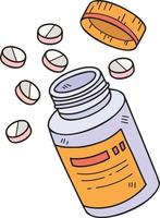 pílulas desenhadas à mão e ilustração de frascos de remédios vetor