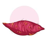 ilustração em vetor batata-doce roxa isolada em fundo branco liso com fundo roxo claro geométrico simples. desenho de comida ubi jalar com pictograma de estilo de arte plana de desenho animado.