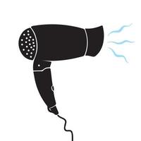 silhueta de ícone de vetor de objeto de secador de cabelo eletrônico. ferramentas no salão ou em casa para secar o cabelo com a cor preta. desenho simples de pictograma plano isolado em fundo branco liso.