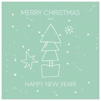 feliz chrisrmas e cartão de feliz ano novo com árvore de natal, estrela e floco de neve. projeto de férias de inverno vetor