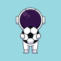 astronauta fofo segurando bola de futebol mascote dos desenhos animados doodle arte mão desenhada conceito vetor ilustração do ícone kawaii