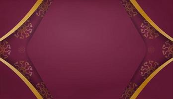 banner cor de vinho com uma mandala com ornamentos de ouro e um lugar para o texto vetor