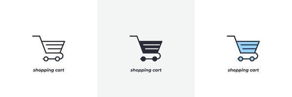 ícone do carrinho de compras. linha, versão colorida de contorno sólido e preenchido, contorno e sinal vetorial preenchido. símbolo da ideia, ilustração do logotipo. gráficos vetoriais vetor