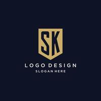 design de logotipo de iniciais de monograma sk com ícone de escudo vetor