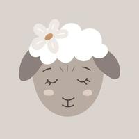 ovelha de menina bonito vetor com flor, ícone de cordeiro doodle para crianças, ilustração engraçada de animal de fazenda