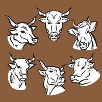 pacote de desenho de vaca definido para logotipo ou conceito de comida vetor