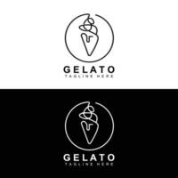 design de logotipo de sorvete gelato, comida doce e fria, produtos da empresa de marca vetorial vetor