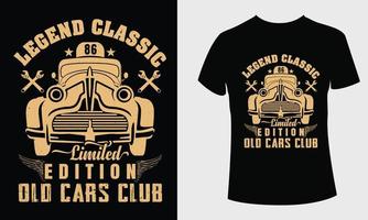 lenda clássico edição limitada carros antigos clube design de camiseta vintage vetor