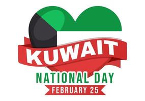 dia nacional do kuwait em 25 de fevereiro com bandeira acenando e celebração da independência na ilustração de modelos desenhados à mão de desenho animado plano vetor