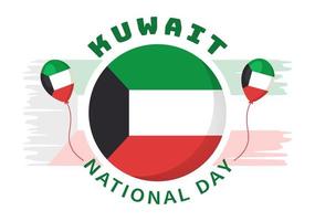 dia nacional do kuwait em 25 de fevereiro com bandeira acenando e celebração da independência na ilustração de modelos desenhados à mão de desenho animado plano vetor