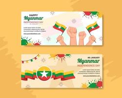 bandeira do dia da independência de myanmar ilustração de modelos desenhados à mão de desenhos animados planos vetor