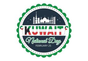 dia nacional do kuwait em 25 de fevereiro com bandeira acenando e celebração da independência na ilustração de modelos desenhados à mão de desenho animado plano vetor