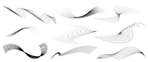 ilustração em vetor padrão de fundo de ponto de meio-tom. textura de gradiente pontilhada de forma de curva de onda dinâmica monocromática, sobreposição desgastada de desbotamento. design para pôster, capa, banner, maquete, adesivo, layout.