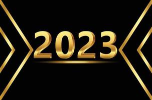 lindo feliz ano novo dourado 2023 em fundo preto com sombra dourada vetor